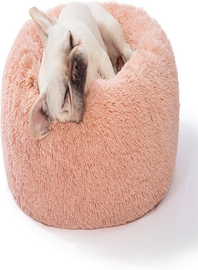 PAWSOME Plush Calming Dog Beds, Donut Dog Bed for Small Dogs, Medium, Large & X-Large, Comfy Cuddler Dog Bed and Cat Bed in Faux Fur (Pink, S) - Image 1